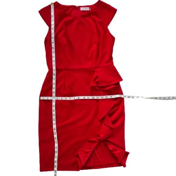 Calvin Klein Imperial Red Ruffle Sheath Cap Sleeve Dress Size 8 - Picture 10 of 12
